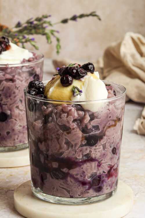 Blueberry Lavender Coconut Rice Pudding