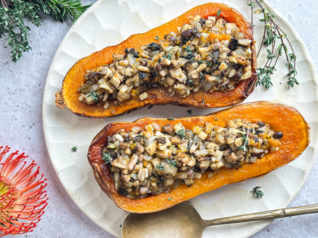 Wild mushroom and sage stuffed butternut squash