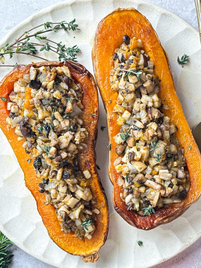 Wild mushroom and sage stuffed butternut squash