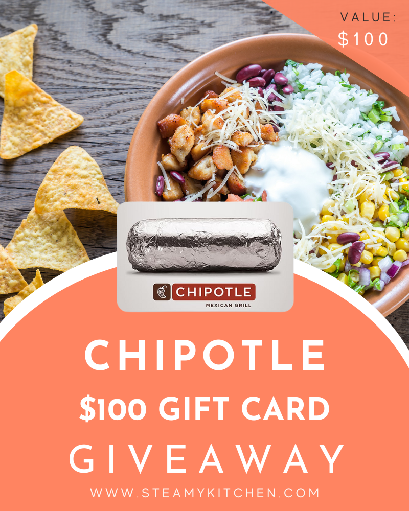 Chipotle $100 Gift Card GiveawayEnds in 55 days.